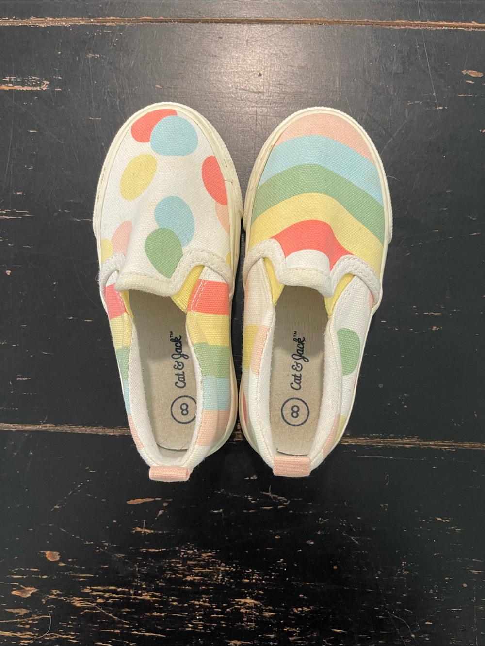Cat & Jack Pastel Rainbow Slip-On Sneakers in Coral, Yellow, Green & Blue